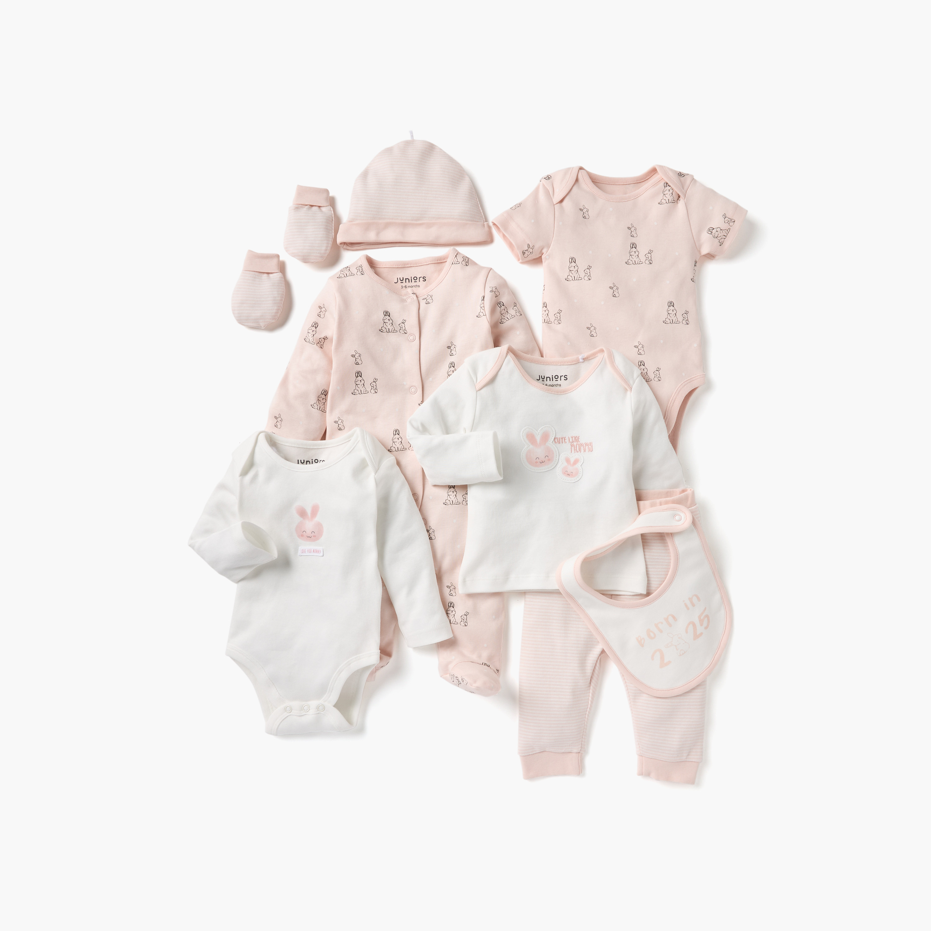 طقم ملابس 8 قطع بطبعات أرنب من جونيورز-baby-girls-clothing-setsandcoords-image-1