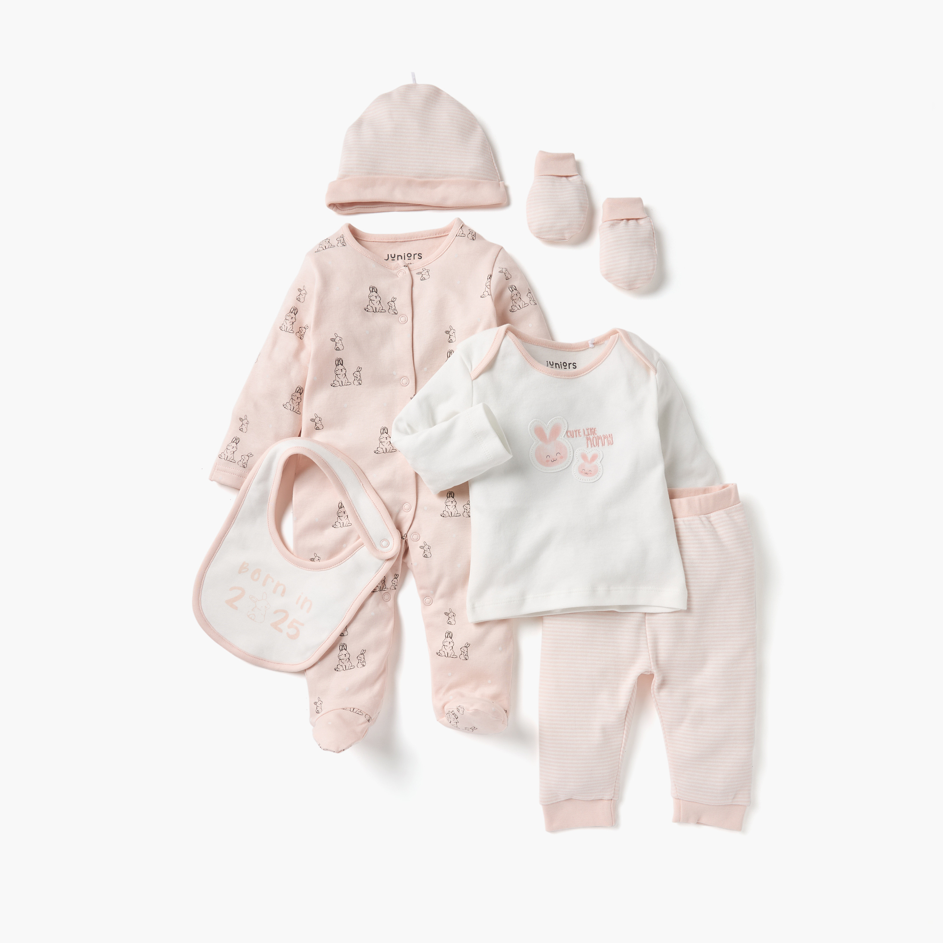 طقم ملابس 8 قطع بطبعات أرنب من جونيورز-baby-girls-clothing-setsandcoords-image-3