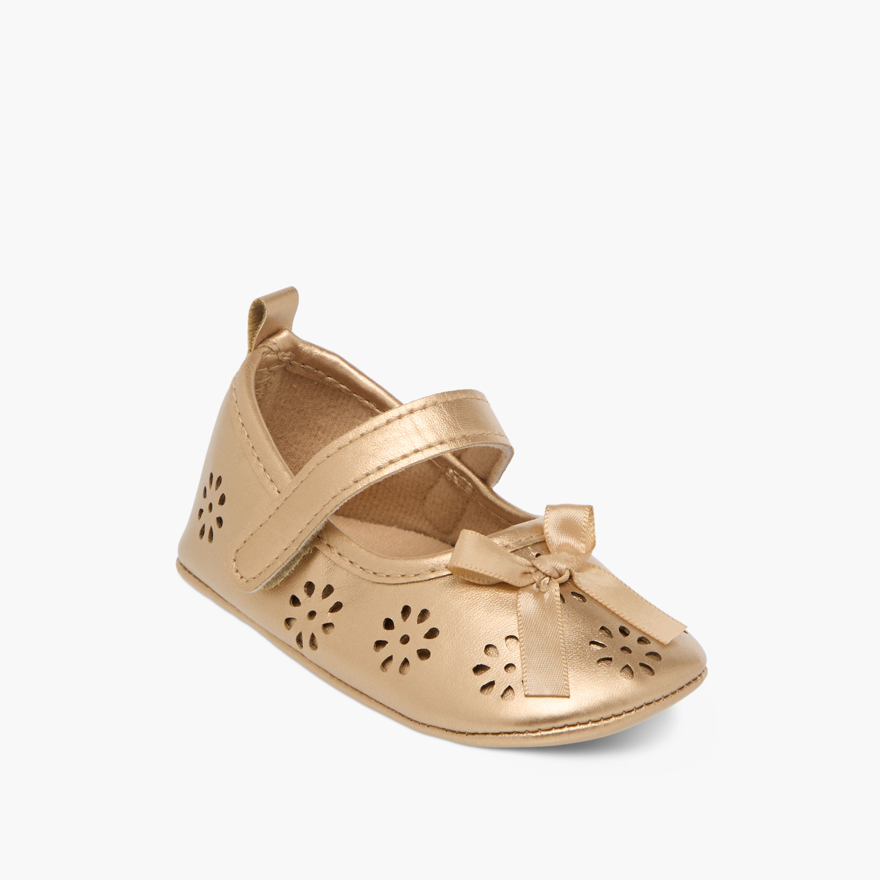 Giggles Cutout Detail Booties with Hook and Loop Closure-baby-girls-shoes-booties-image-2