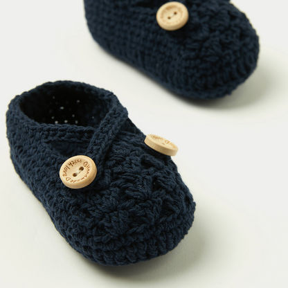 Giggles Textured Booties with Button Detail-Booties-image-2