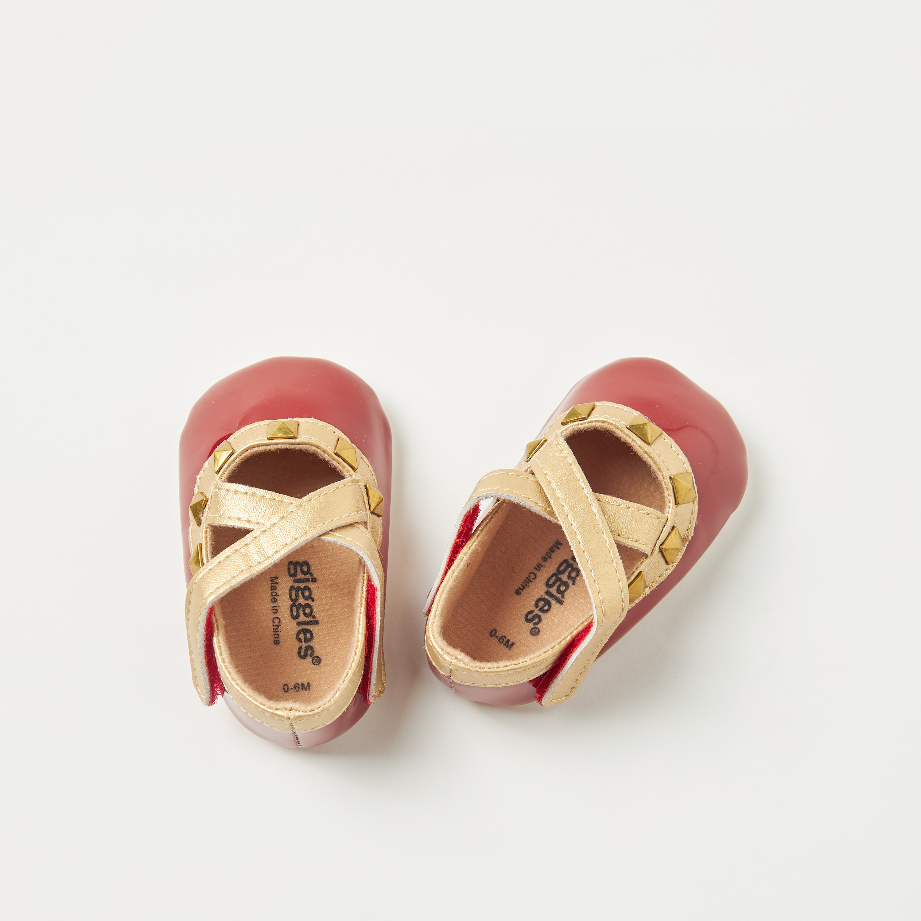 Giggles Slip-On Booties wiht Cross Straps and Metal Studs-baby-girls-shoes-closedshoes-image-1