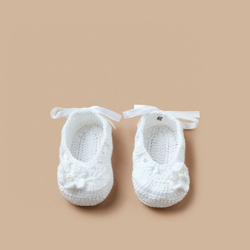 Giggles Knitted Slip-On Booties with Applique and Tie-Up Detail-Booties-image-4