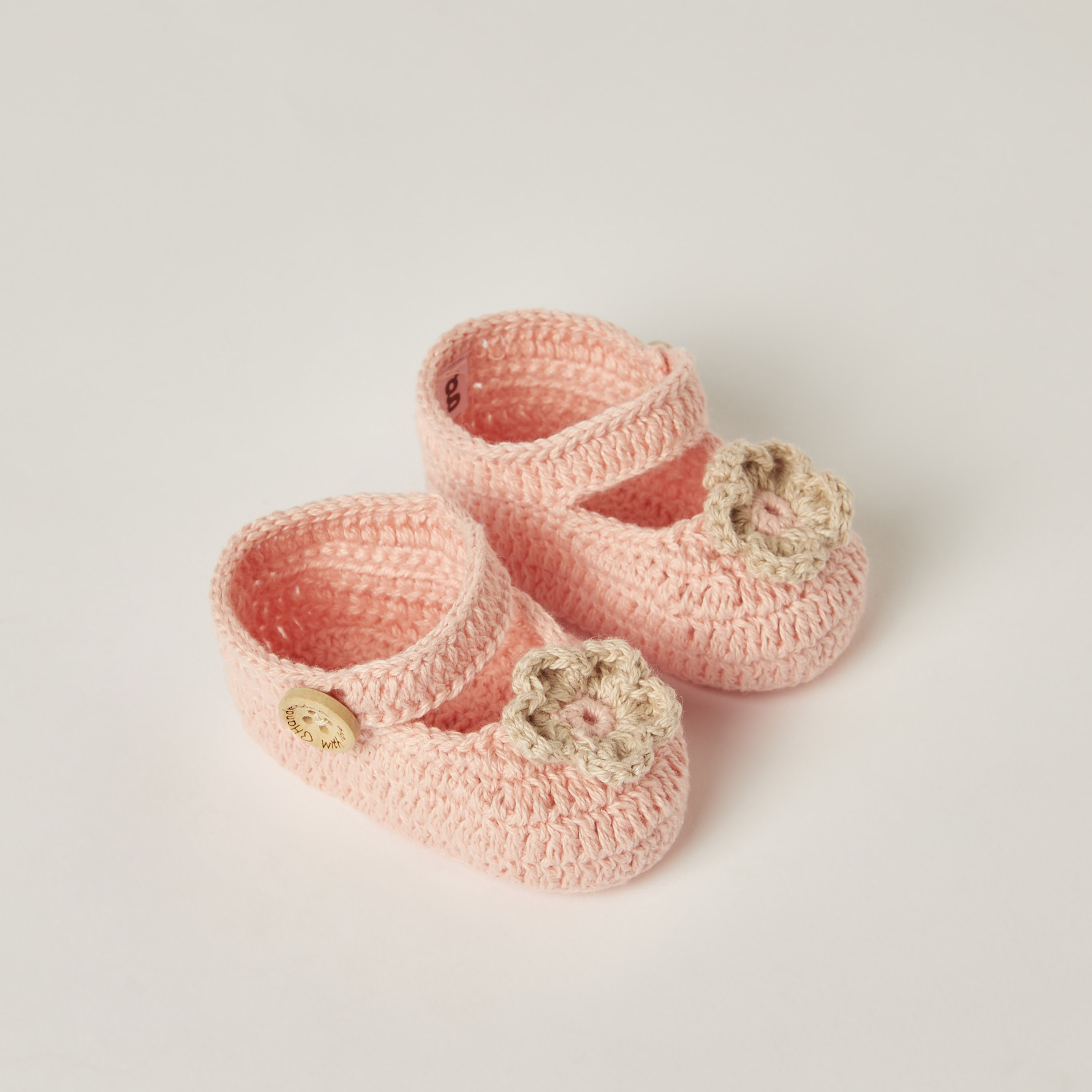 Giggles Crochet Textured Slip-on Booties with Button Detail-baby-girls-shoes-booties-image-2