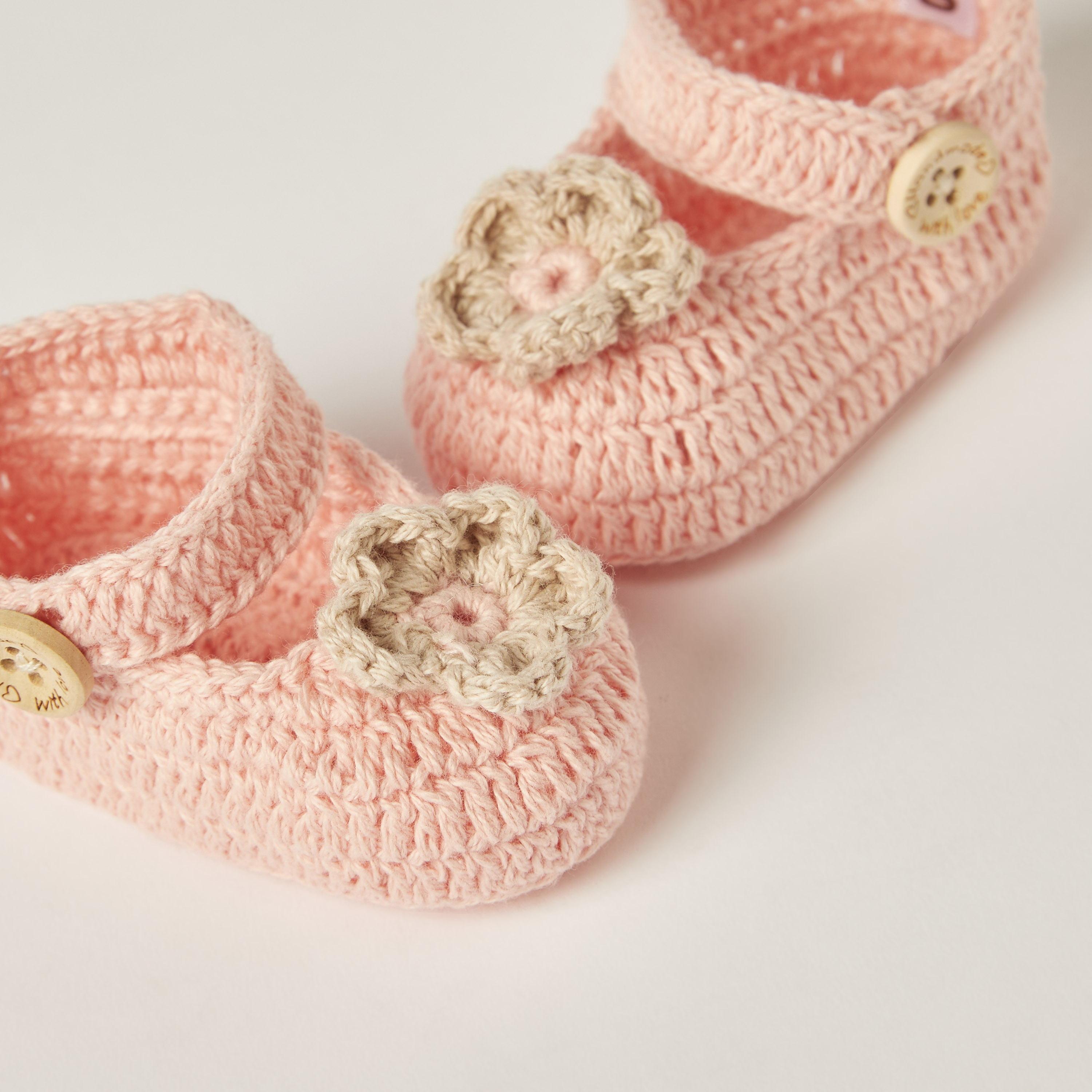 Giggles Crochet Textured Slip-on Booties with Button Detail-baby-girls-shoes-booties-image-3