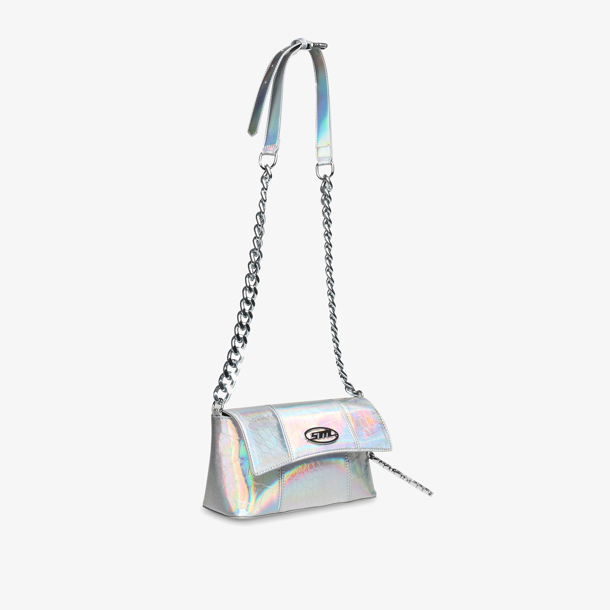 Textured Iridescent Crossbody Chain Clutch top Purse