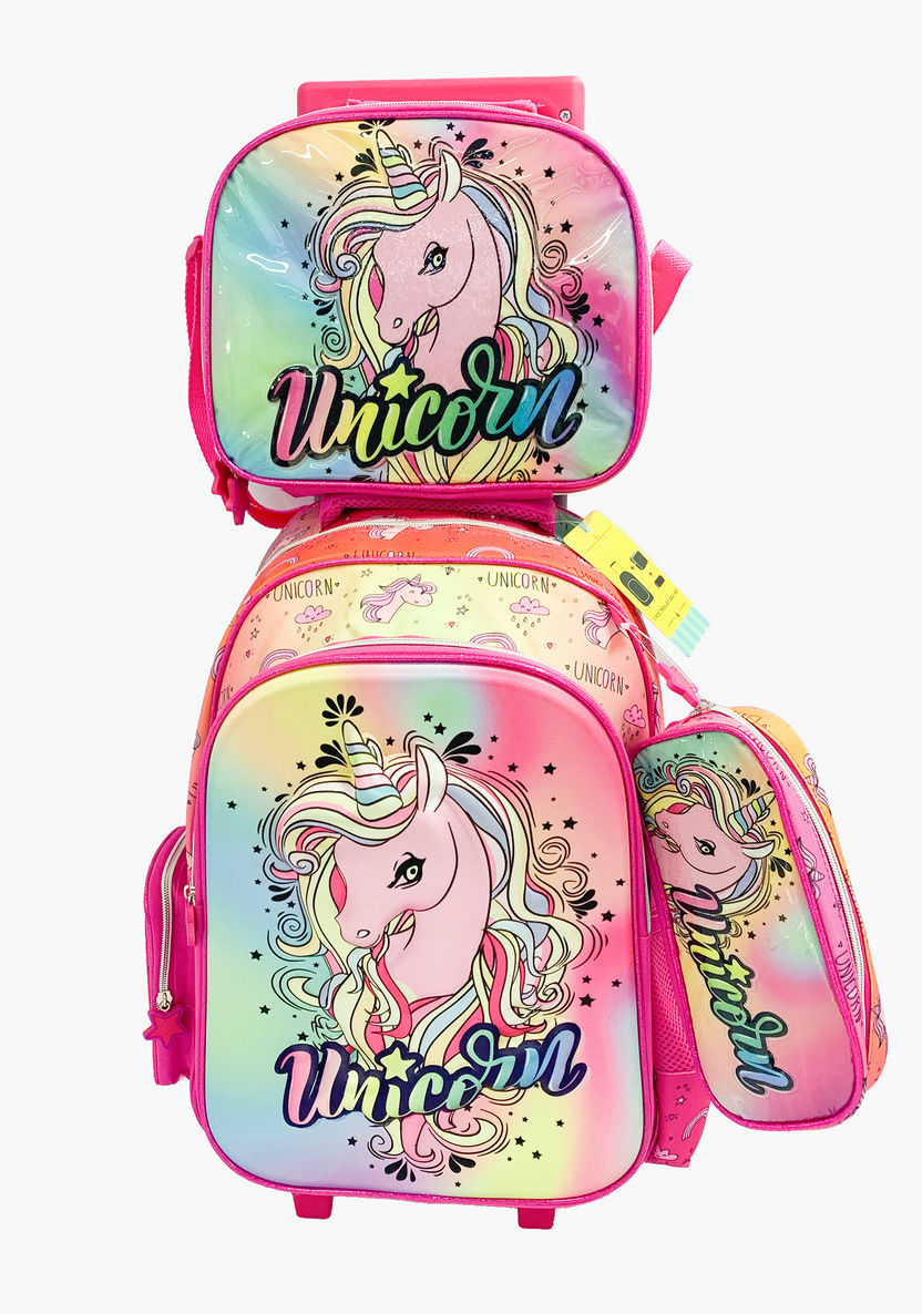Juniors Unicorn Print 3-Piece Trolley Backpack Set-School Sets-image-0