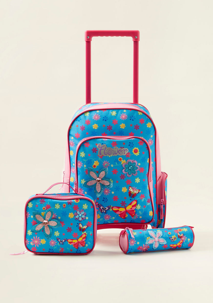 Juniors Floral Print 3-Piece Trolley Backpack Set-School Sets-image-0