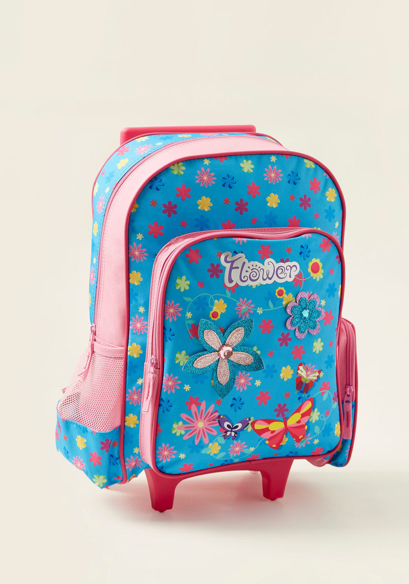 Juniors Floral Print 3-Piece Trolley Backpack Set-School Sets-image-1