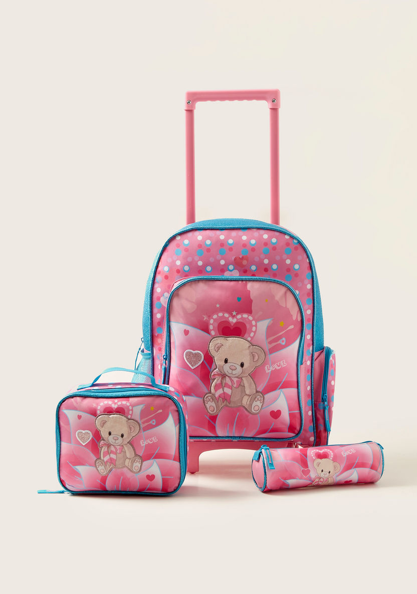 Juniors Bear Print 3-Piece Trolley Backpack Set-School Sets-image-0