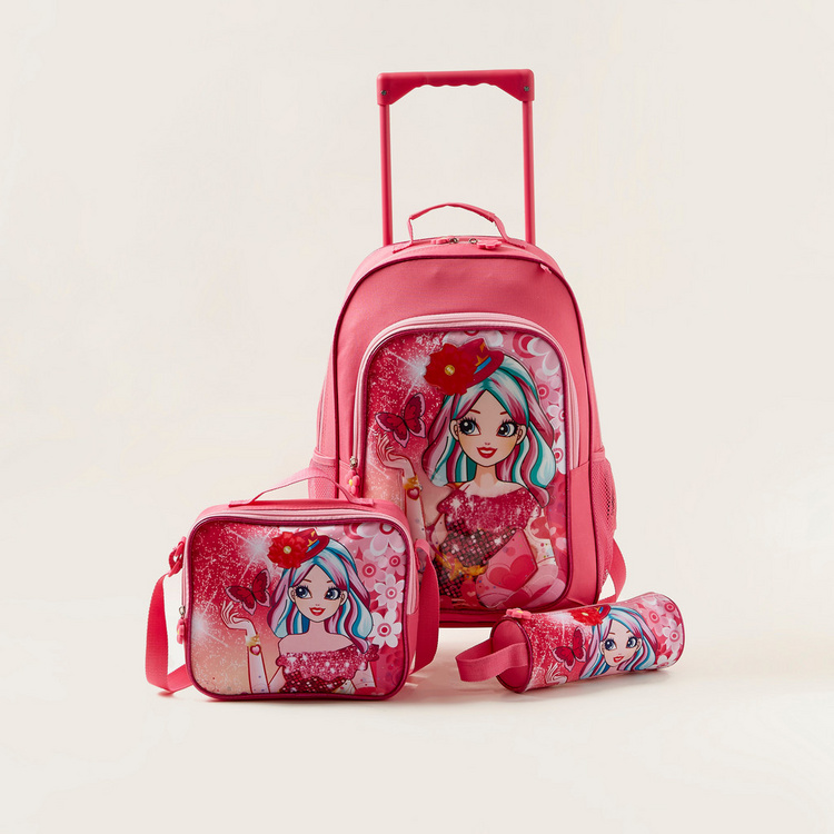 Juniors Printed 3-Piece Trolley Backpack Set