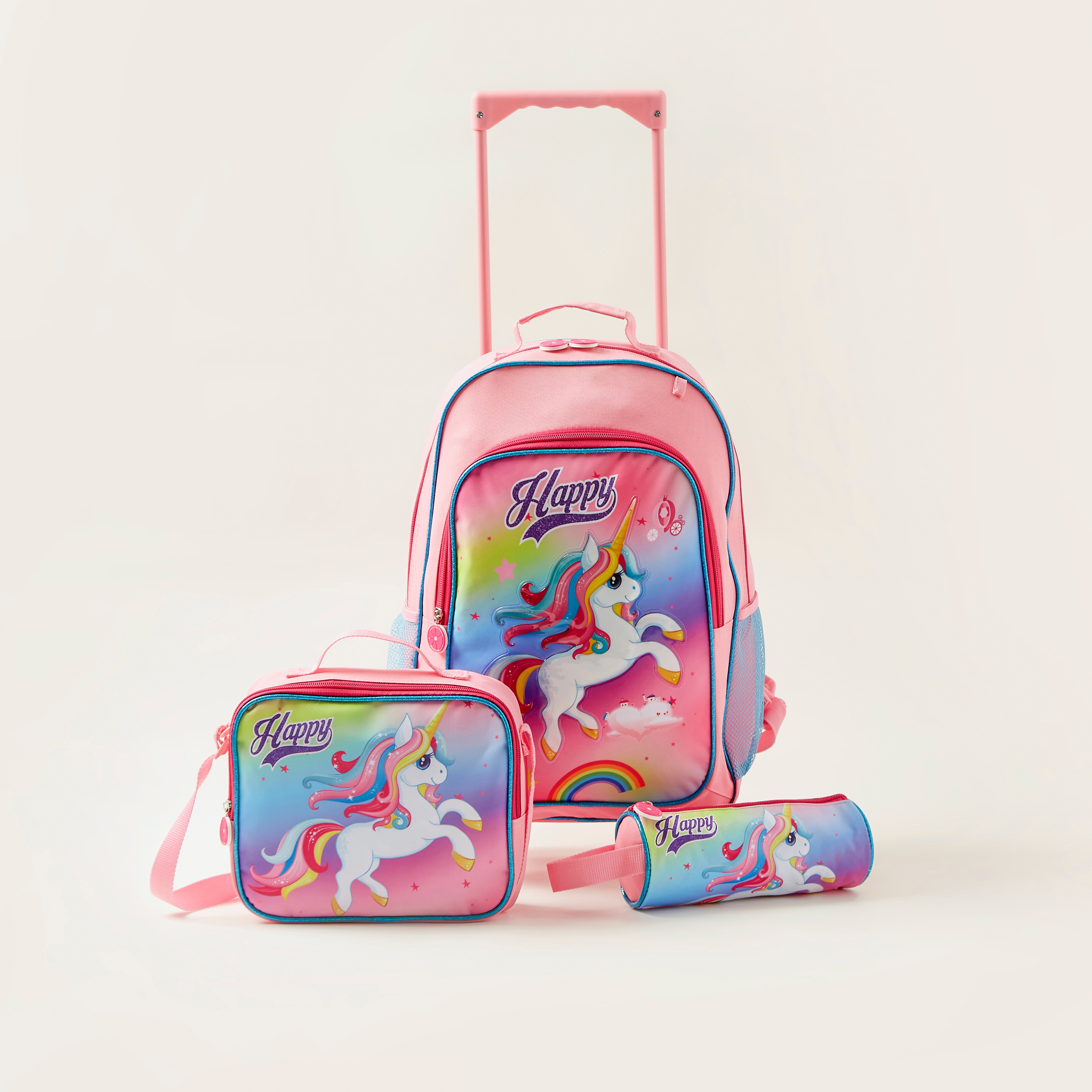 طقم شنطة ظهر بعجلات وطبعات يونيكورن 3 قطع من جونيورز-school-bagsandbackpacks-sets-image-1