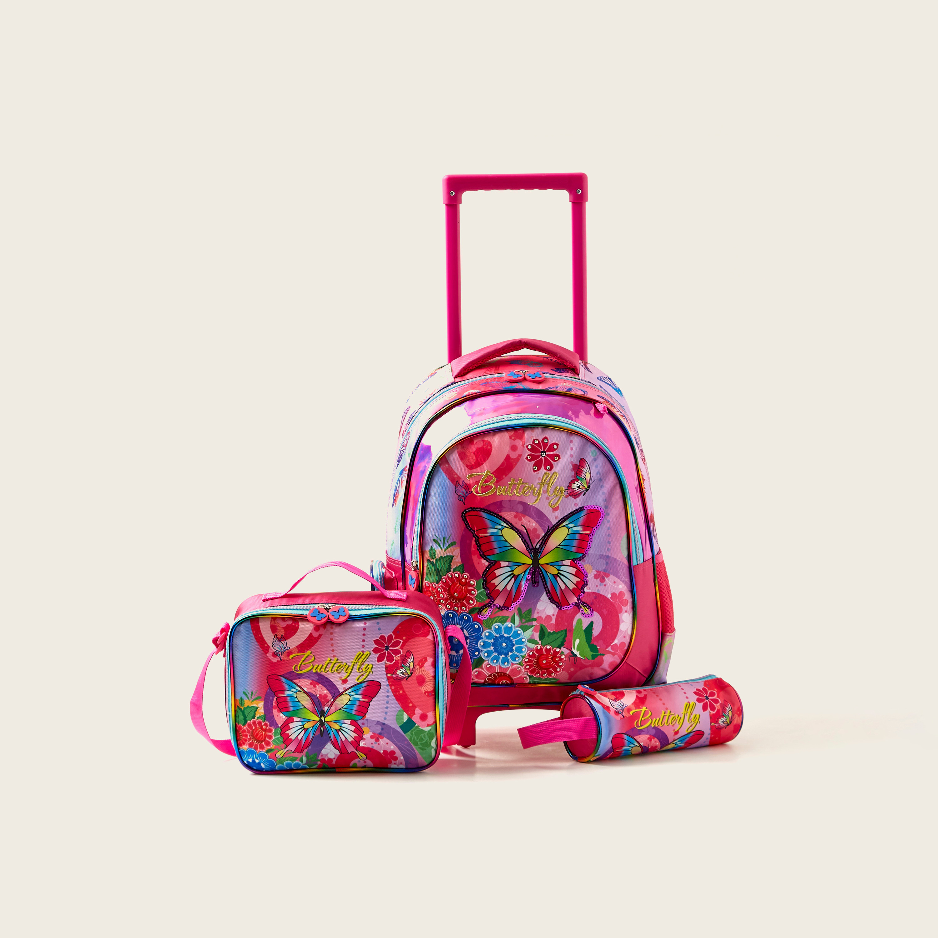 Juniors Butterfly Print 3-Piece Trolley Backpack Set-school-bagsandbackpacks-trolleybags-image-1
