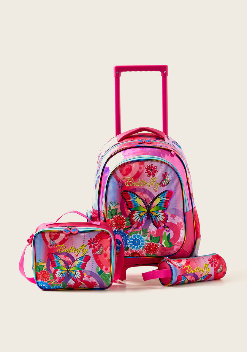Juniors Butterfly Print 3-Piece Trolley Backpack Set-School Sets-image-0