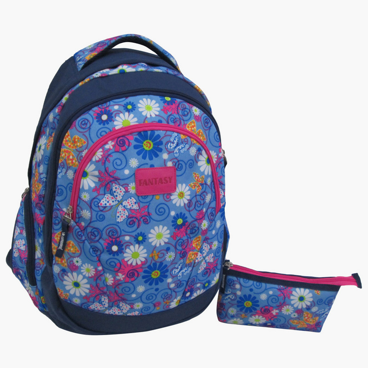 Juniors Floral Print Backpack with Pencil Case
