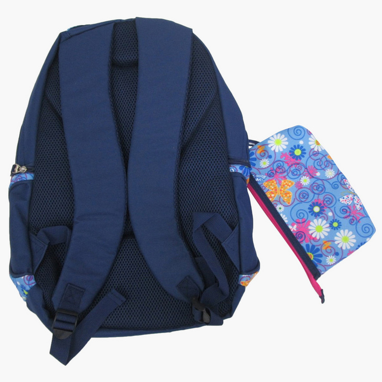 Juniors Floral Print Backpack with Pencil Case