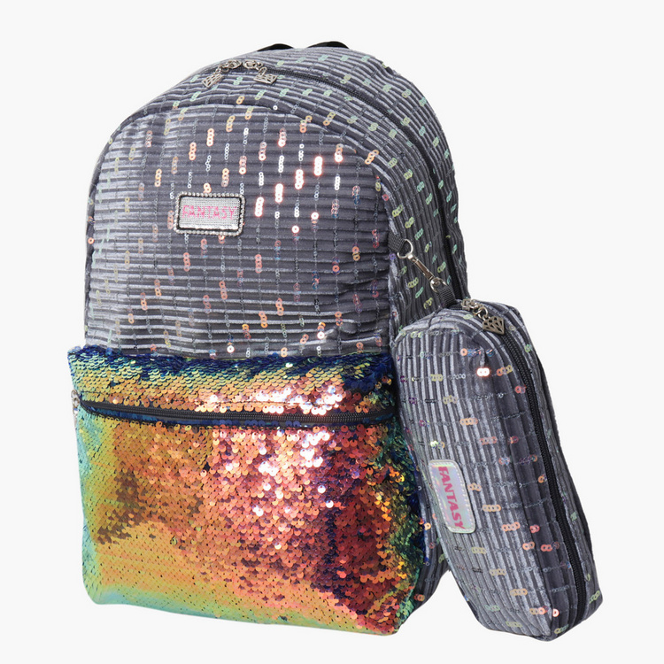 Juniors Sequin Detail Backpack with Pencil Case
