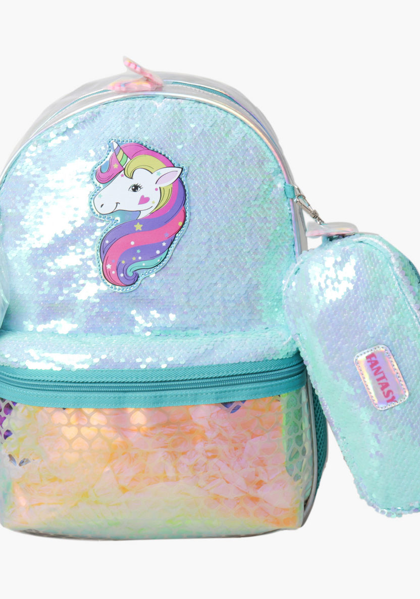 Juniors Unicorn Sequin Detail Backpack with Pencil Case-Backpacks-image-0