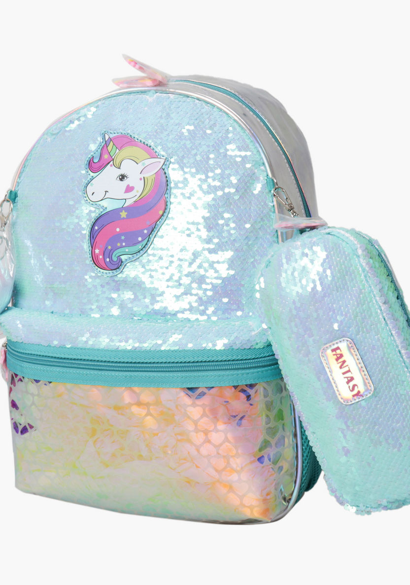 Juniors Unicorn Sequin Detail Backpack with Pencil Case-Backpacks-image-1