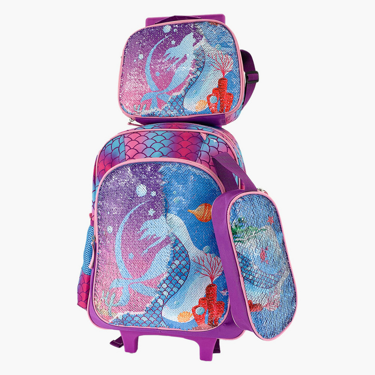 Juniors Sequin Detail 3-Piece Trolley Backpack Set