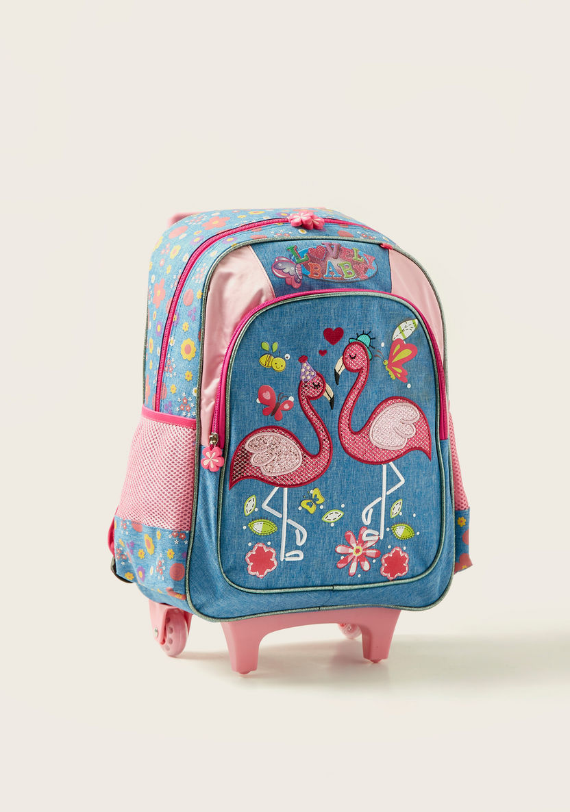 Juniors Flamingo Print 3-Piece Trolley Backpack Set-School Sets-image-1