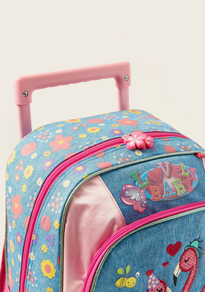 Juniors Flamingo Print 3-Piece Trolley Backpack Set-School Sets-image-2