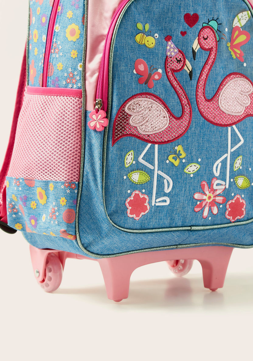 Juniors Flamingo Print 3-Piece Trolley Backpack Set-School Sets-image-3