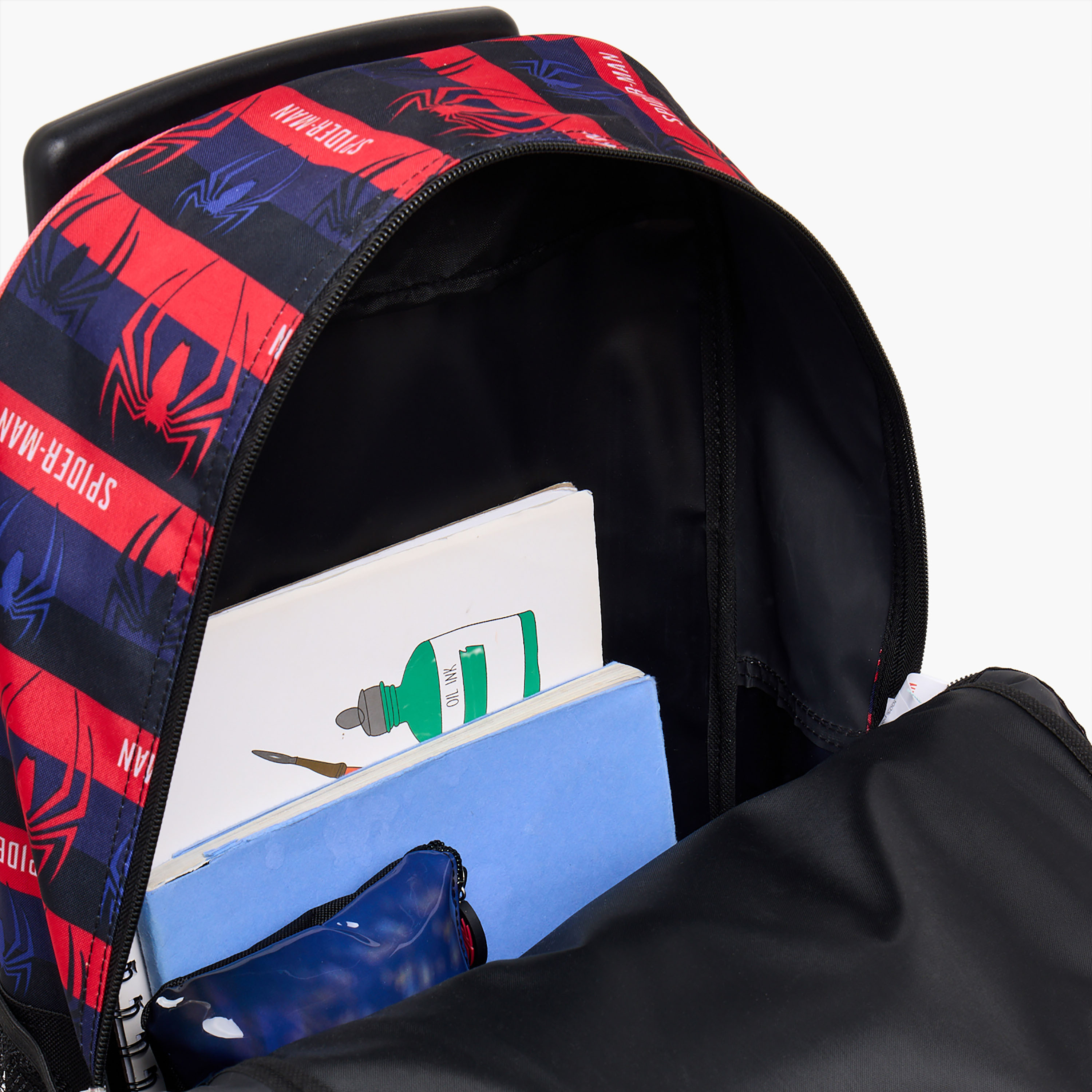 طقم شنطة ترولي وشنطة غداء ومقلمة 3 قطع بتصميم سبايدرمان للأولاد بعمر 13 سنة فما فوق-school-bagsandbackpacks-backpacks-image-7