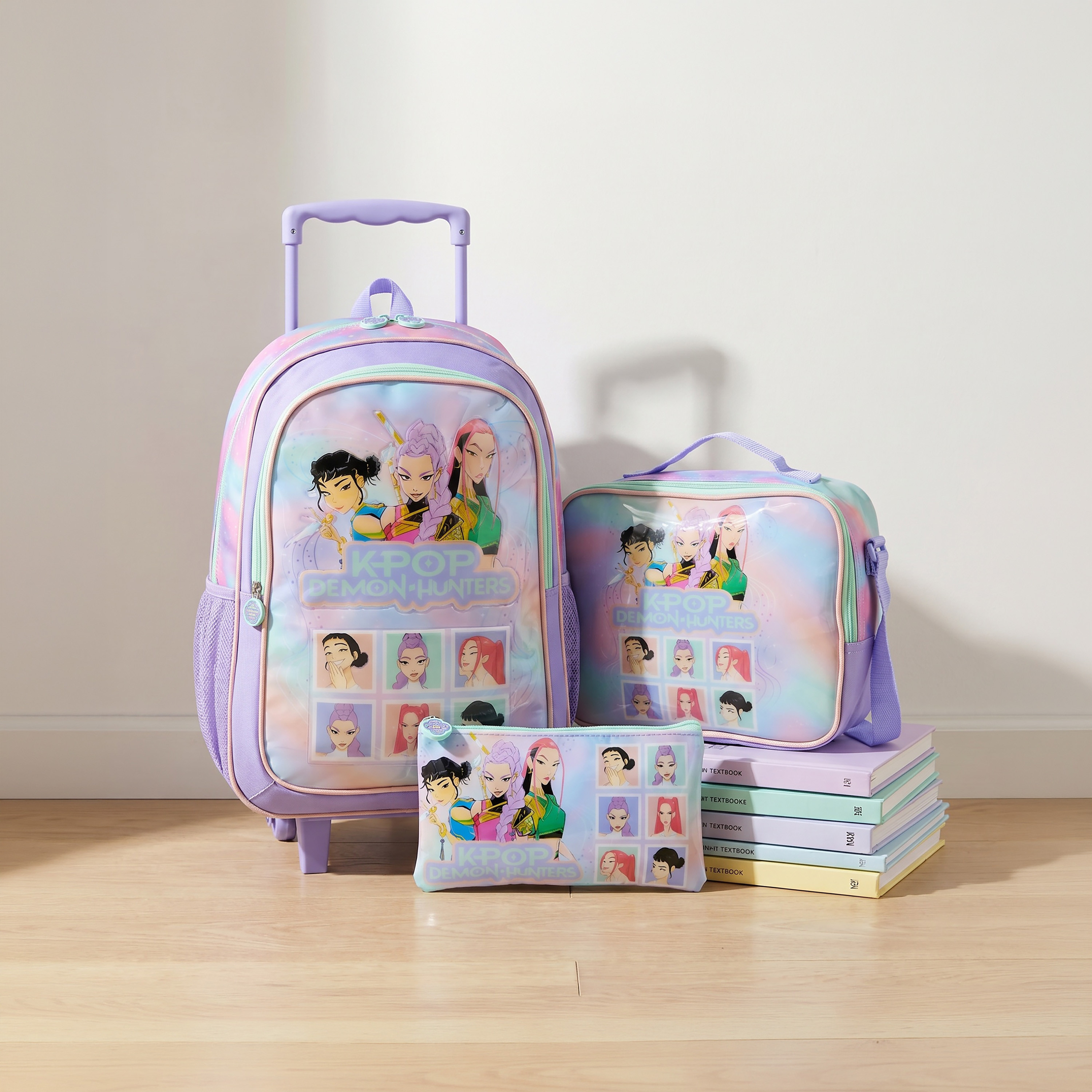 NETFLIX KPop Demon Hunters 3-Piece Trolley Bag Set for Girls 13+ Years with Lunch Box-school-bagsandbackpacks-trolleybags-image-1