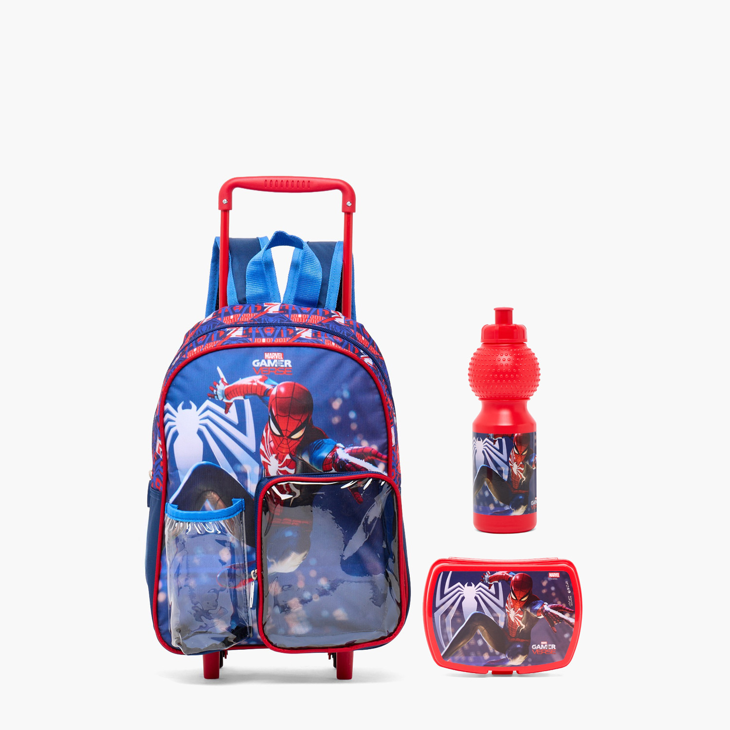 طقم شنطة مدرسية ترولي بطبعات سبايدرمان مع صندوق غداء 3 قطع للبنات من 8-13 سنة-school-bagsandbackpacks-trolleybags-image-1