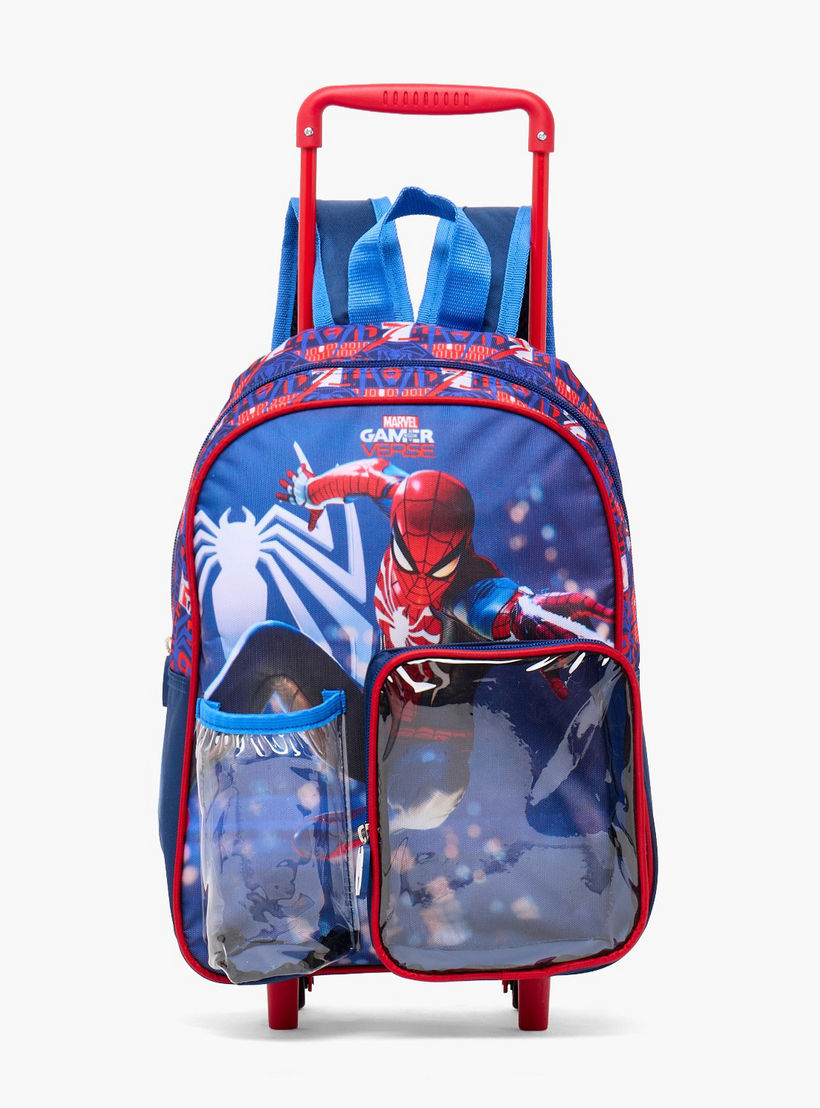 طقم شنطة مدرسية ترولي بطبعات سبايدرمان مع صندوق غداء 3 قطع للبنات من 8-13 سنة-school-bagsandbackpacks-trolleybags-image-2