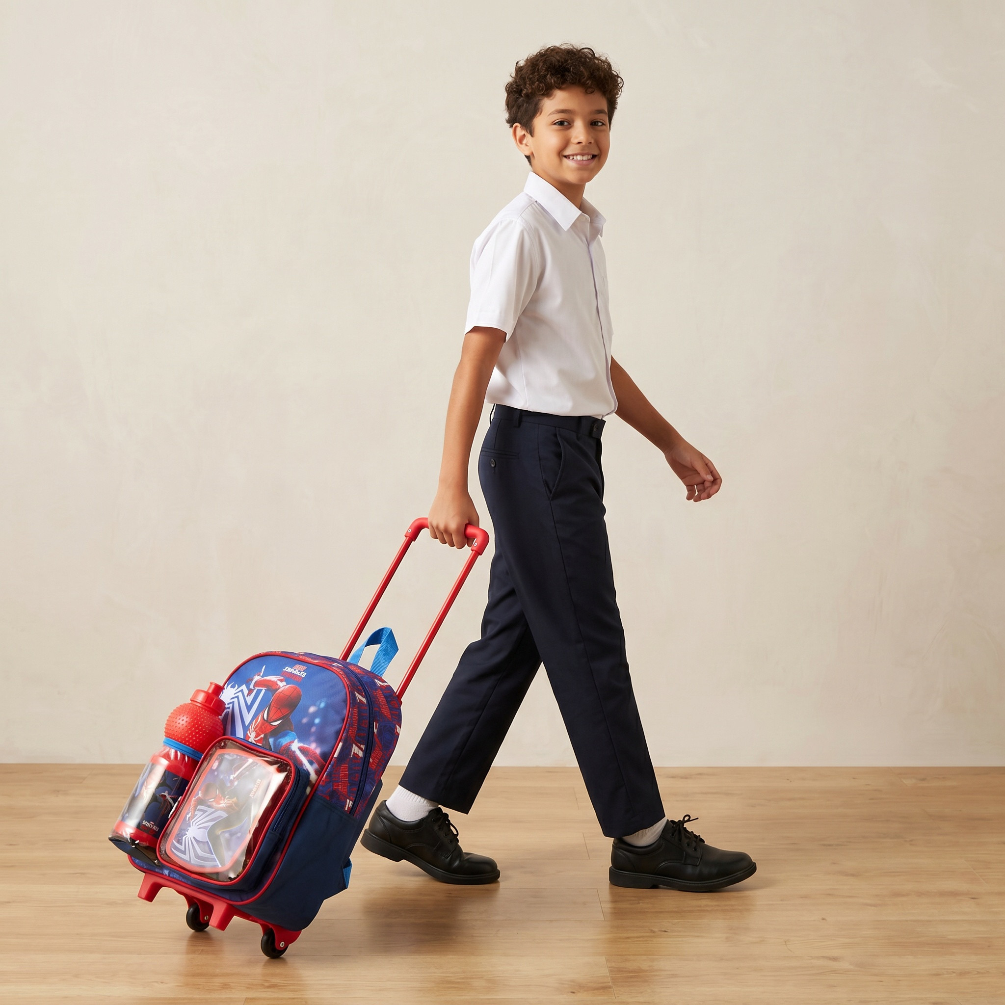 طقم شنطة مدرسية ترولي بطبعات سبايدرمان مع صندوق غداء 3 قطع للبنات من 8-13 سنة-school-bagsandbackpacks-trolleybags-image-3