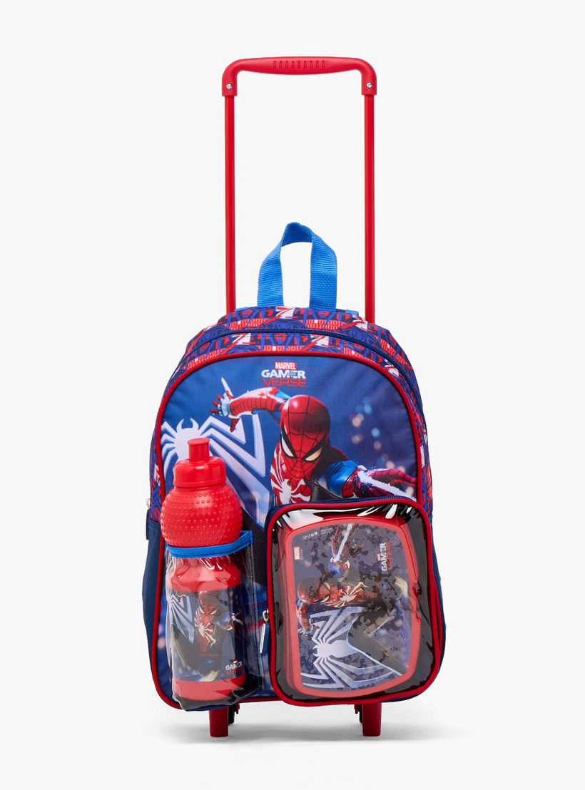 طقم شنطة مدرسية ترولي بطبعات سبايدرمان مع صندوق غداء 3 قطع للبنات من 8-13 سنة-school-bagsandbackpacks-trolleybags-image-4
