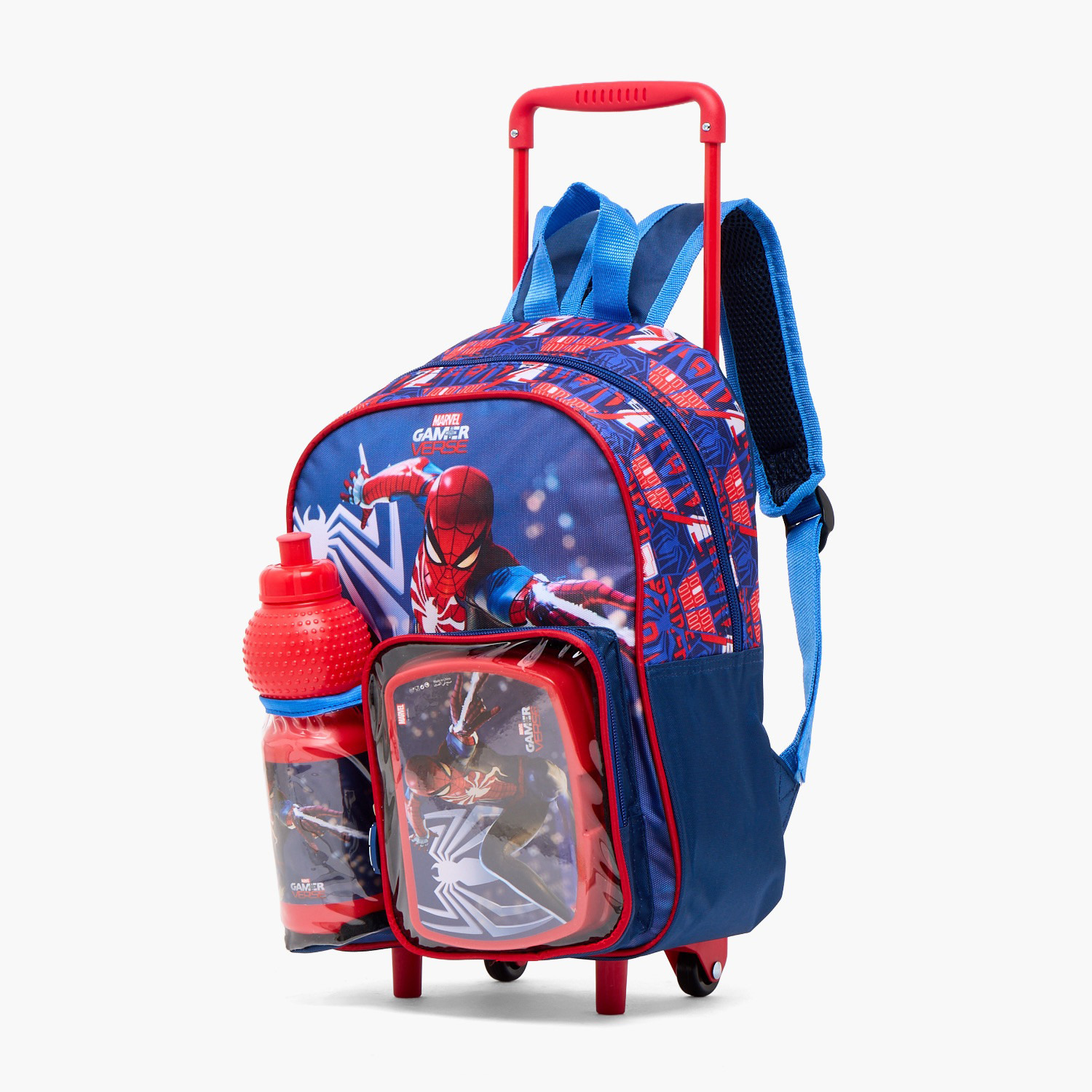 طقم شنطة مدرسية ترولي بطبعات سبايدرمان مع صندوق غداء 3 قطع للبنات من 8-13 سنة-school-bagsandbackpacks-trolleybags-image-7