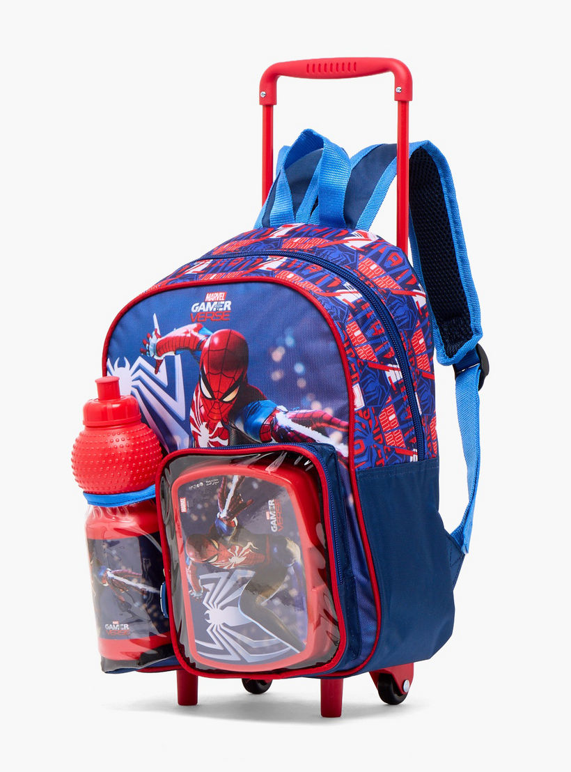 طقم شنطة مدرسية ترولي بطبعات سبايدرمان مع صندوق غداء 3 قطع للبنات من 8-13 سنة-school-bagsandbackpacks-trolleybags-image-7