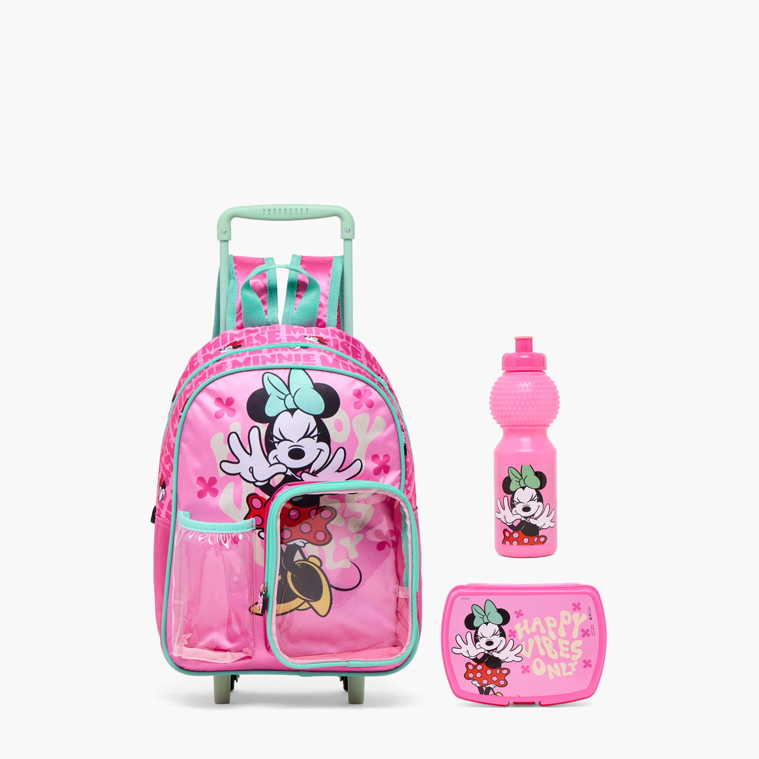 طقم شنطة مدرسية ترولي بطبعات ميني ماوس مع صندوق غداء 3 قطع للبنات من 8-13 سنة-school-bagsandbackpacks-trolleybags-image-1