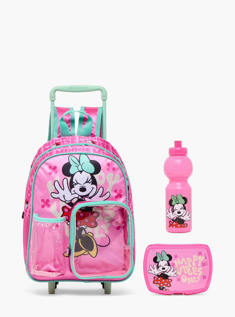 طقم شنطة مدرسية ترولي بطبعات ميني ماوس مع صندوق غداء 3 قطع للبنات من 8-13 سنة-school-bagsandbackpacks-trolleybags-image-1
