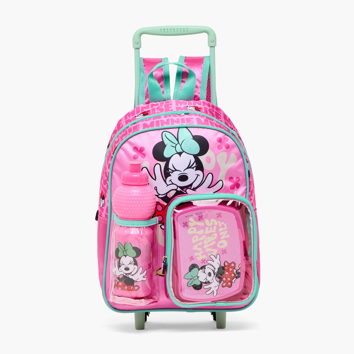 طقم شنطة مدرسية ترولي بطبعات ميني ماوس مع صندوق غداء 3 قطع للبنات من 8-13 سنة-school-bagsandbackpacks-trolleybags-image-2