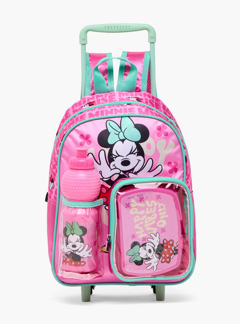 طقم شنطة مدرسية ترولي بطبعات ميني ماوس مع صندوق غداء 3 قطع للبنات من 8-13 سنة-school-bagsandbackpacks-trolleybags-image-2
