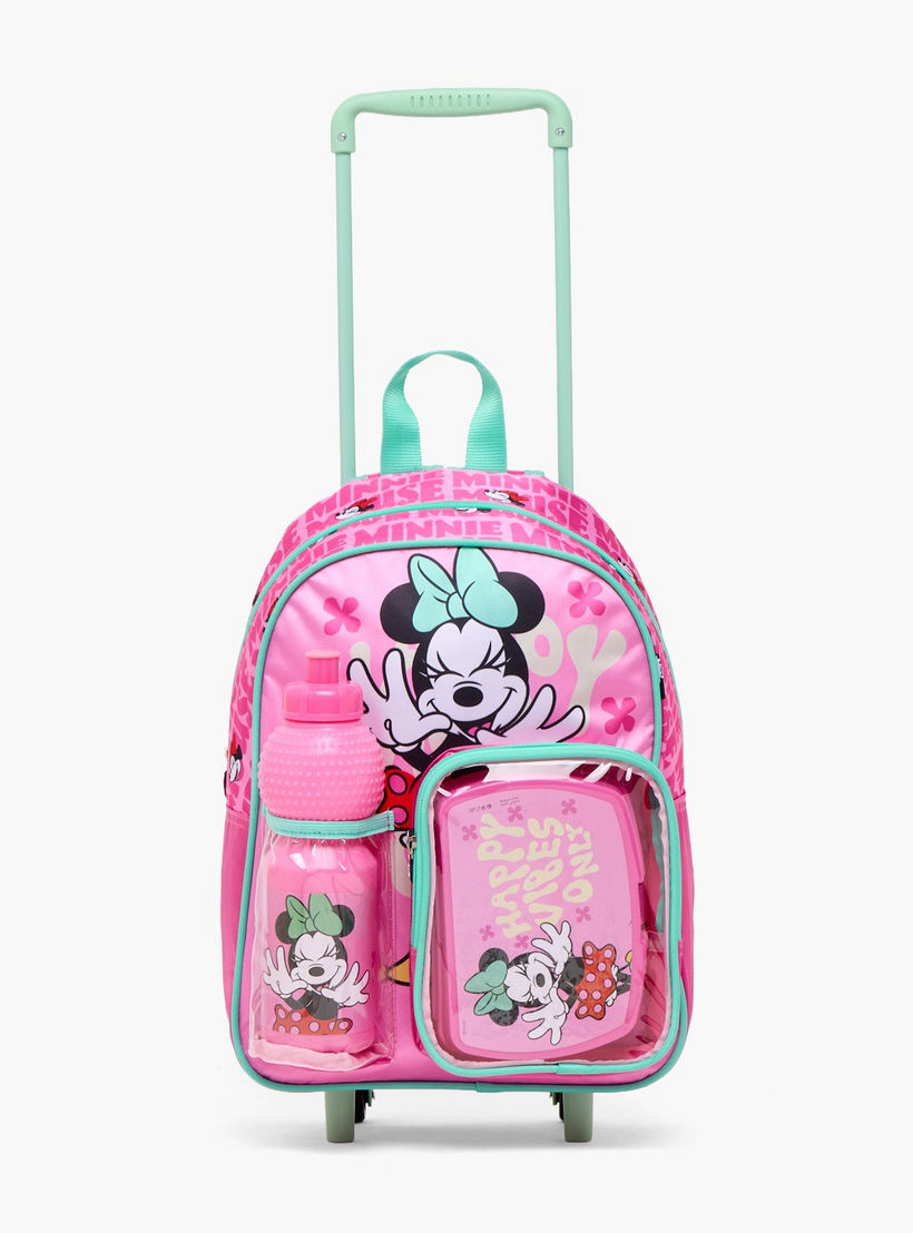 طقم شنطة مدرسية ترولي بطبعات ميني ماوس مع صندوق غداء 3 قطع للبنات من 8-13 سنة-school-bagsandbackpacks-trolleybags-image-5