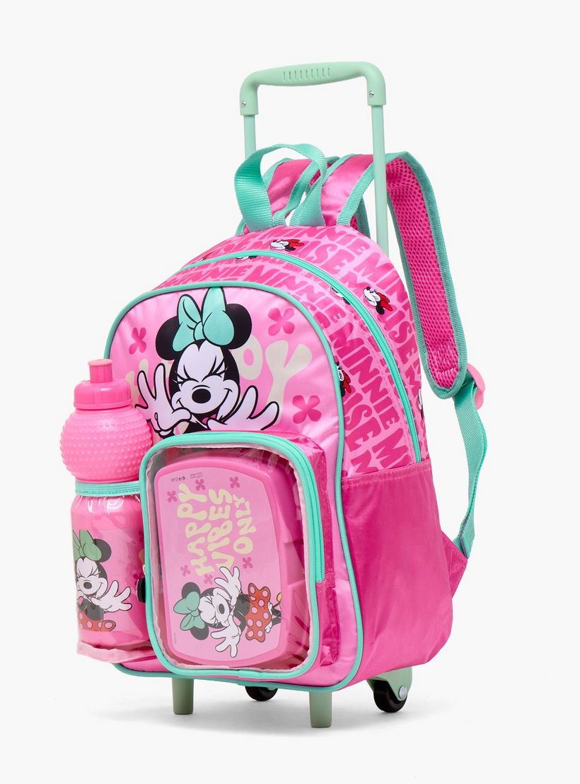 طقم شنطة مدرسية ترولي بطبعات ميني ماوس مع صندوق غداء 3 قطع للبنات من 8-13 سنة-school-bagsandbackpacks-trolleybags-image-8