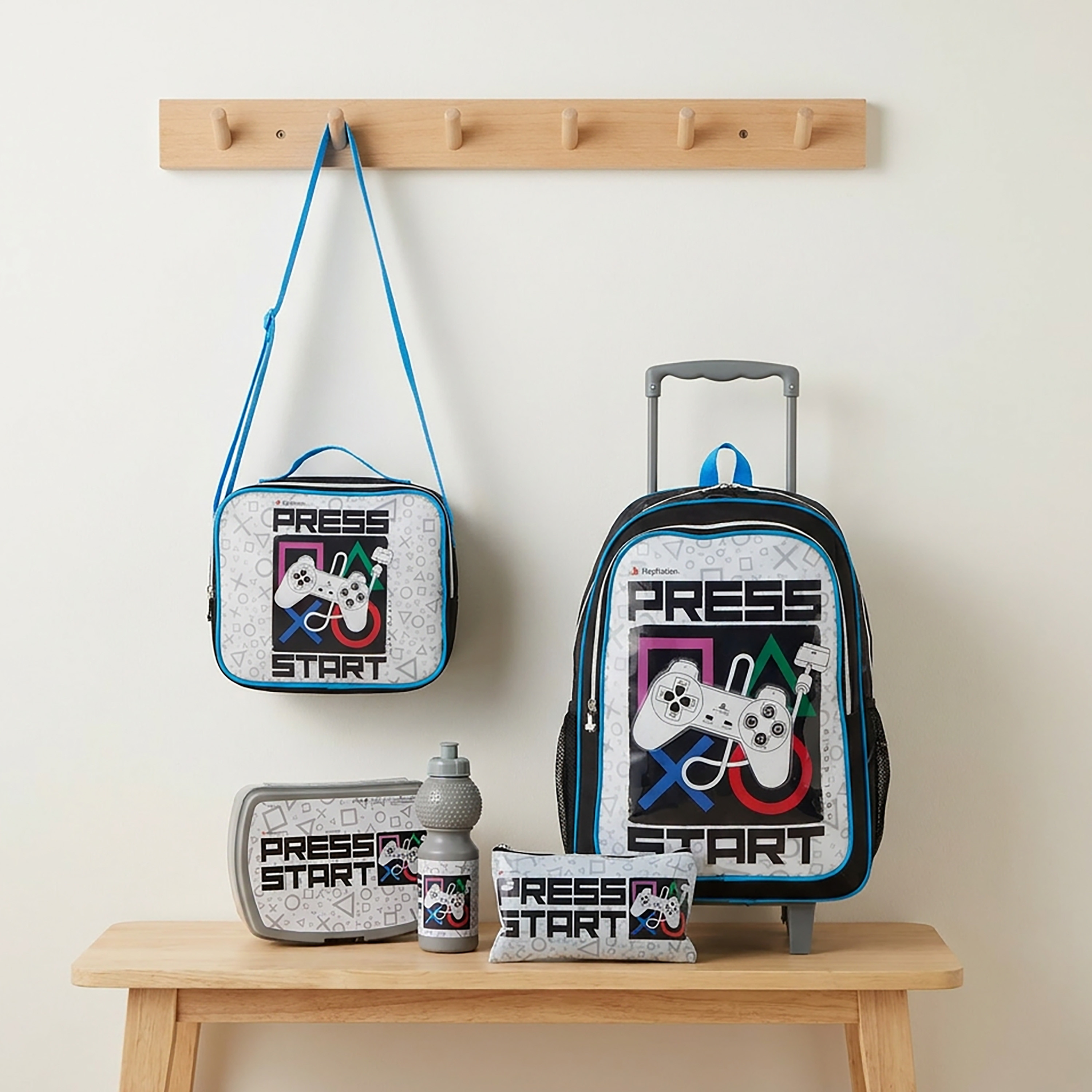 PlayStation 5-Piece School Trolley Bag Set for Kids 13+ Years with Lunch Box and Bottle - 18 inches-school-bagsandbackpacks-trolleybags-image-1