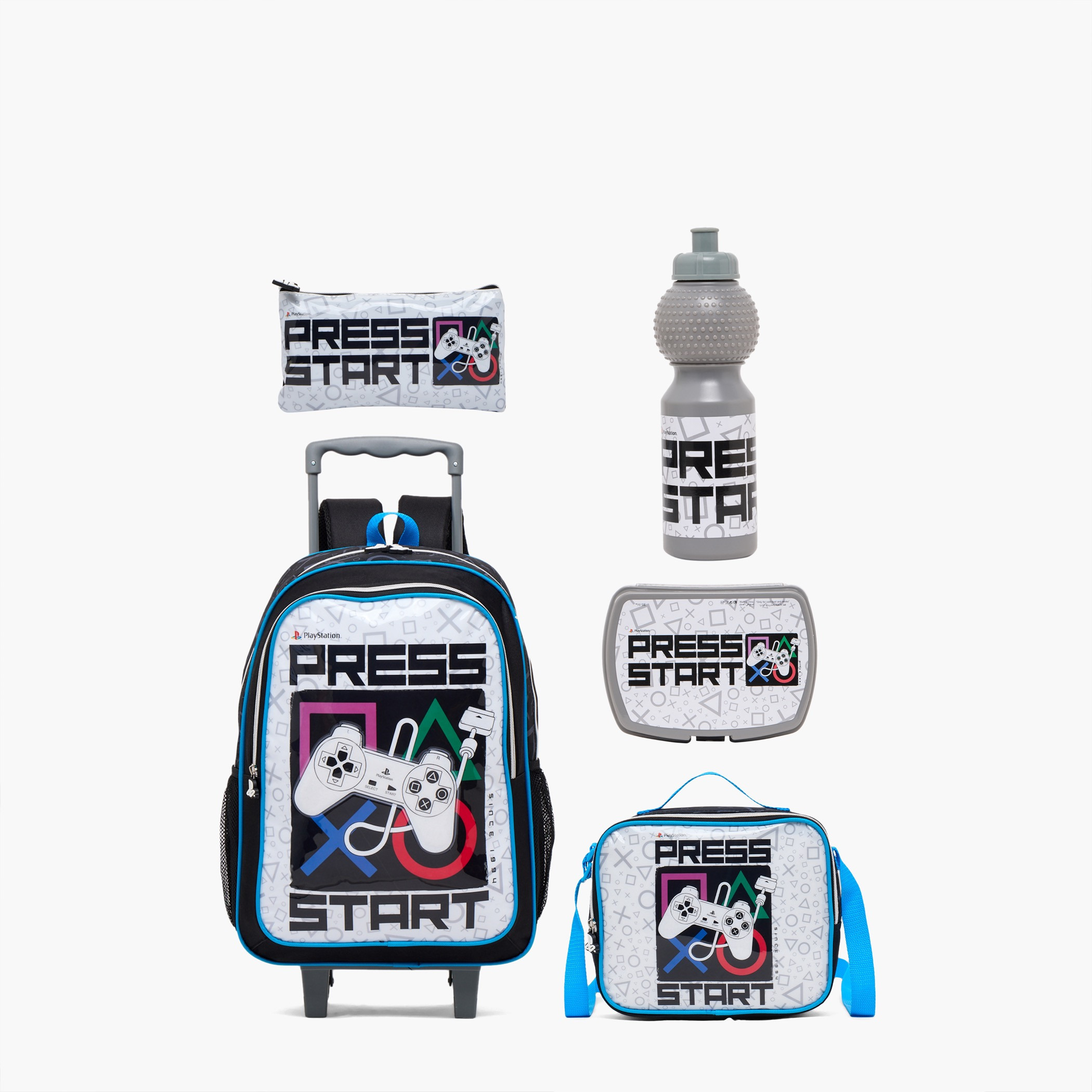 PlayStation 5-Piece School Trolley Bag Set for Kids 13+ Years with Lunch Box and Bottle - 18 inches-school-bagsandbackpacks-trolleybags-image-2