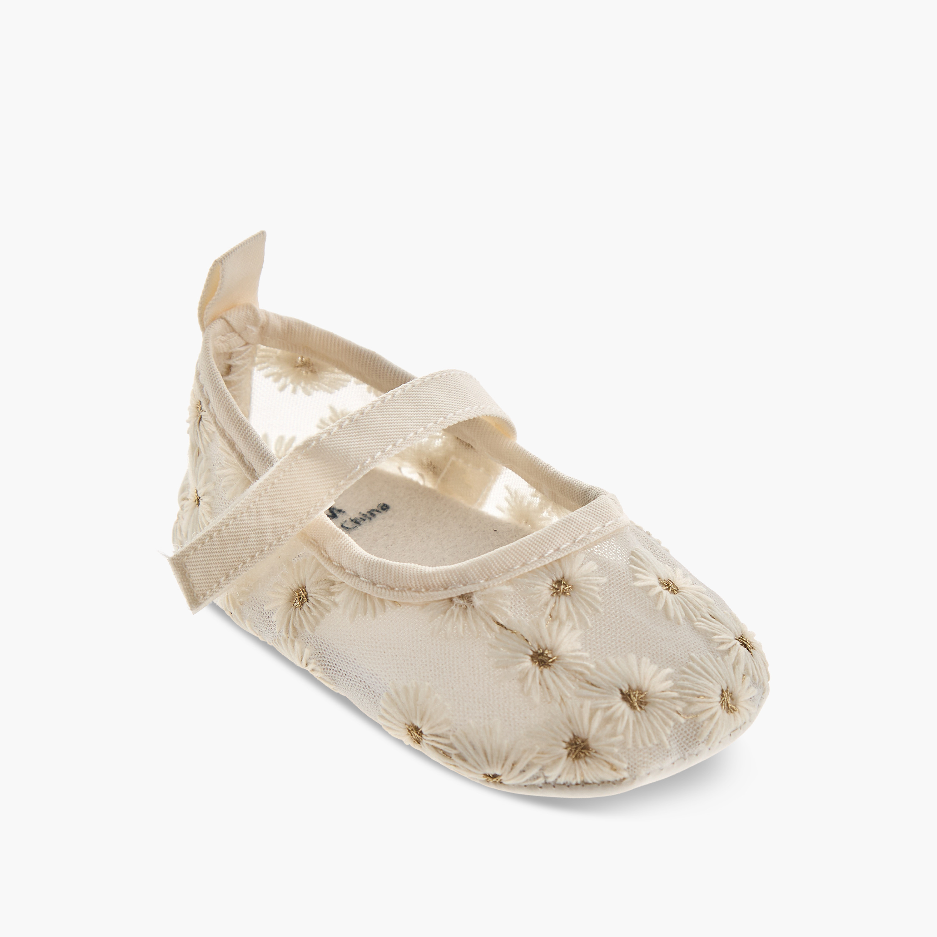 Giggles Shoes with Hook and Loop Closure, Floral Embroidered-baby-girls-shoes-closedshoes-image-2