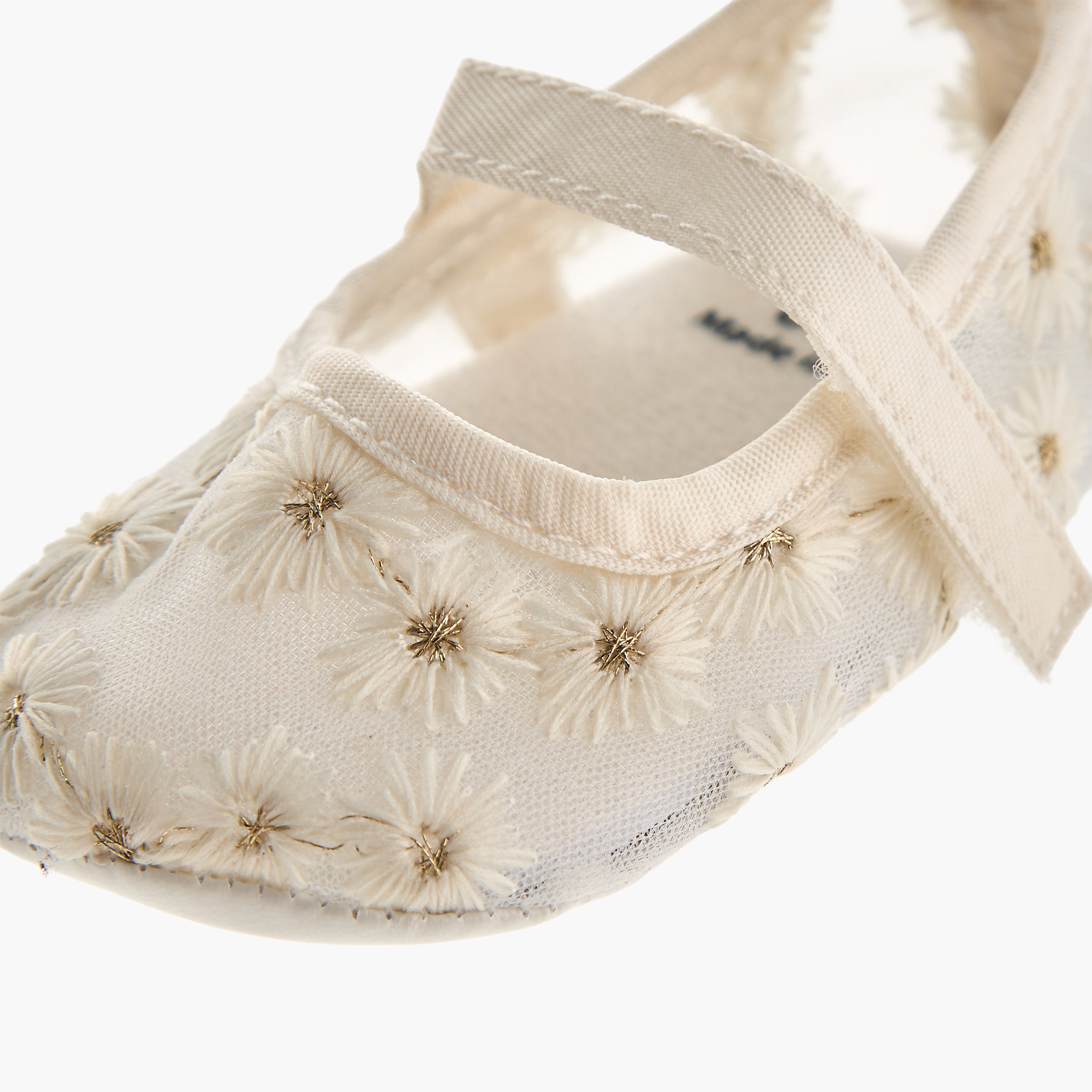 Giggles Shoes with Hook and Loop Closure, Floral Embroidered-baby-girls-shoes-closedshoes-image-4