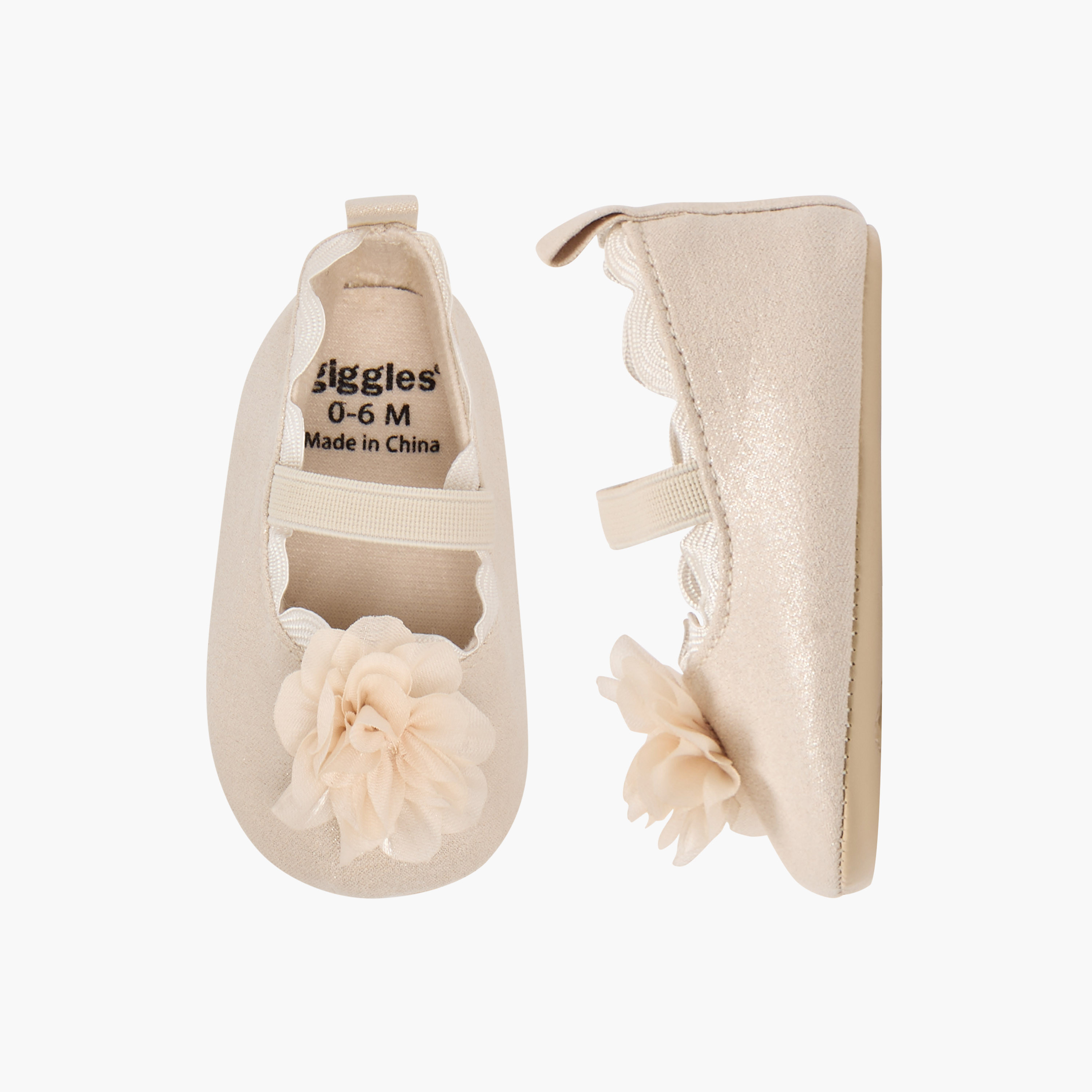 Giggles Floral Applique Booties with Elasticated Strap-baby-girls-shoes-booties-image-1