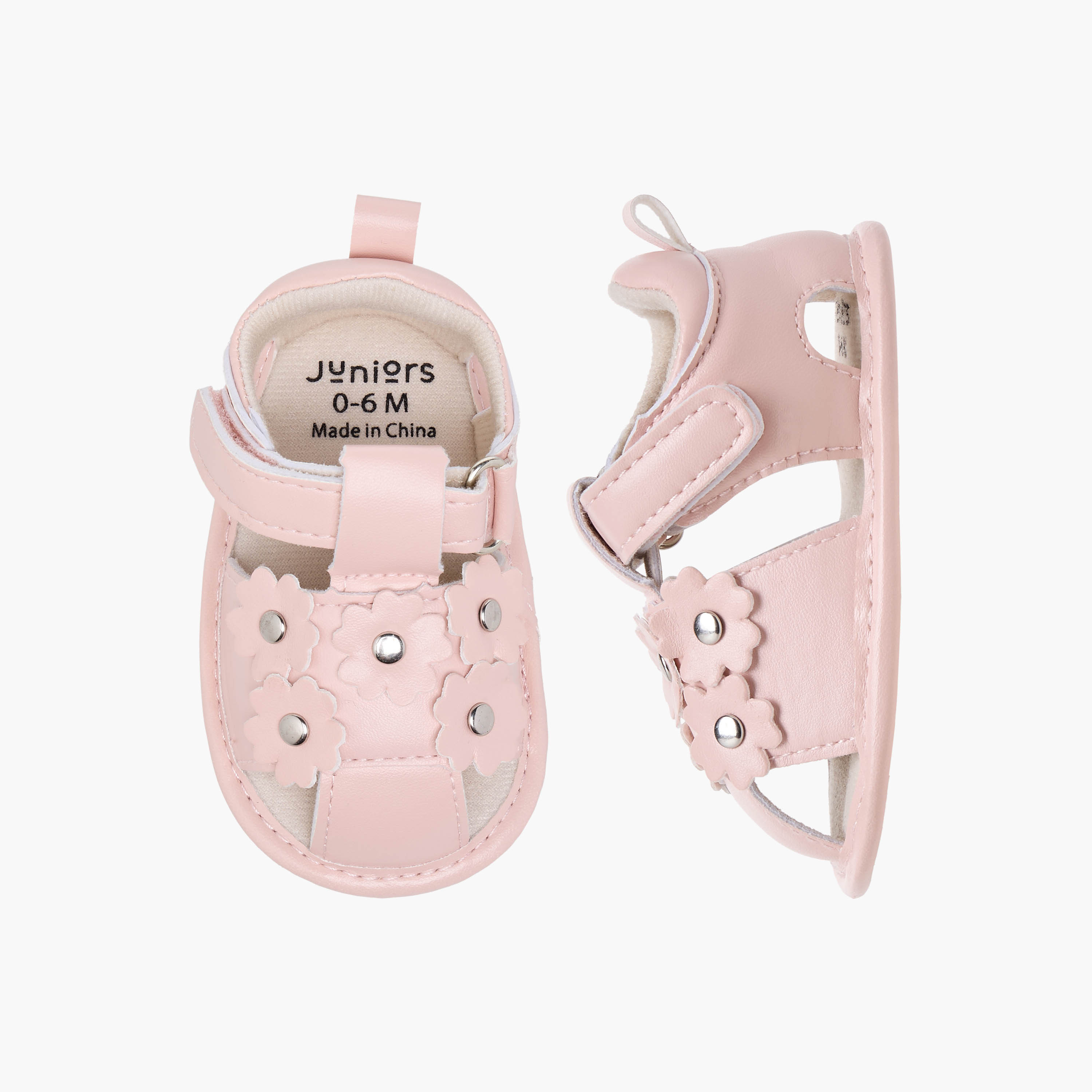 Juniors Floral Accent Booties with Hook and Loop Closure-baby-girls-shoes-sandals-image-1