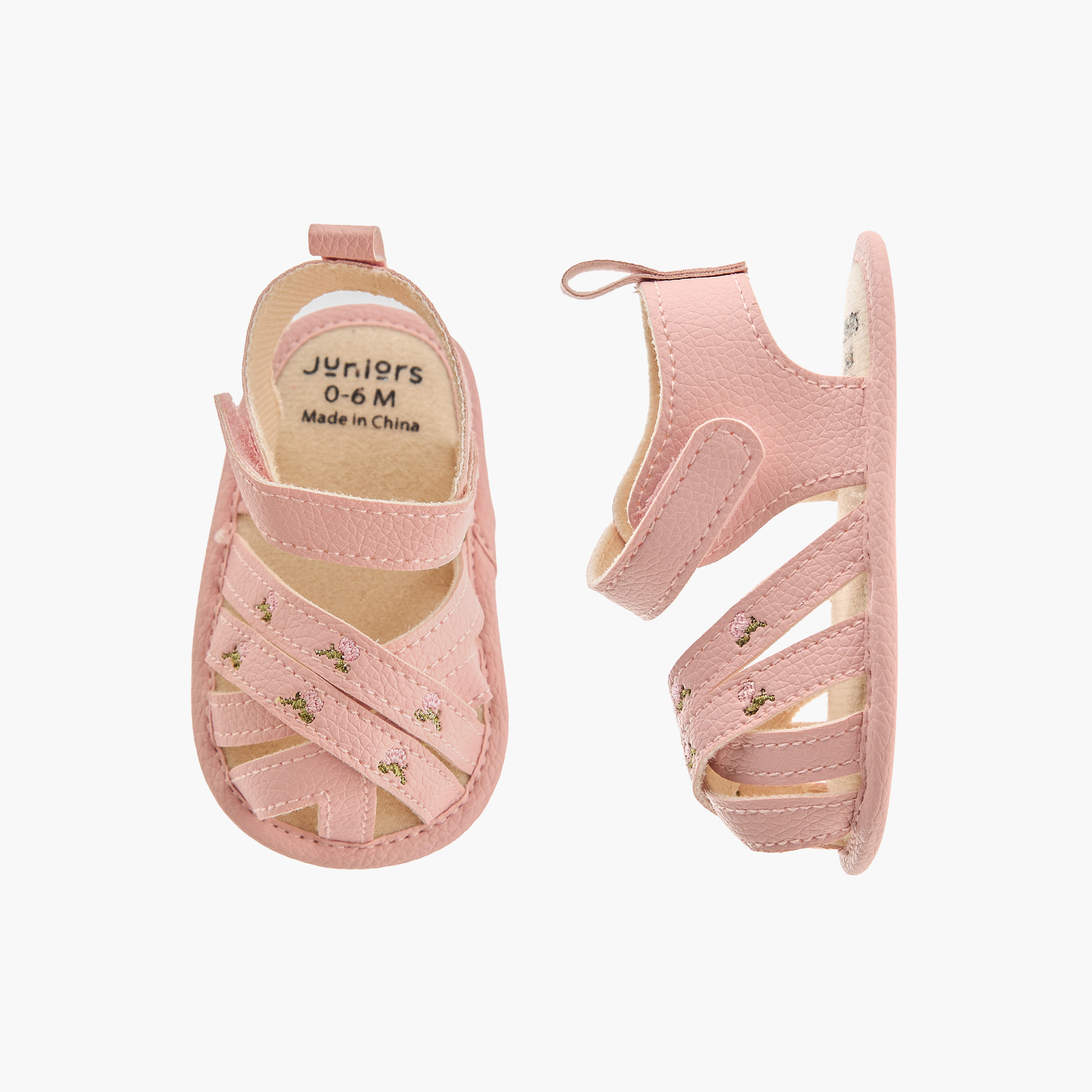 Juniors Sandals with Hook and Loop Closure, Floral Embroidered-baby-girls-shoes-sandals-image-1