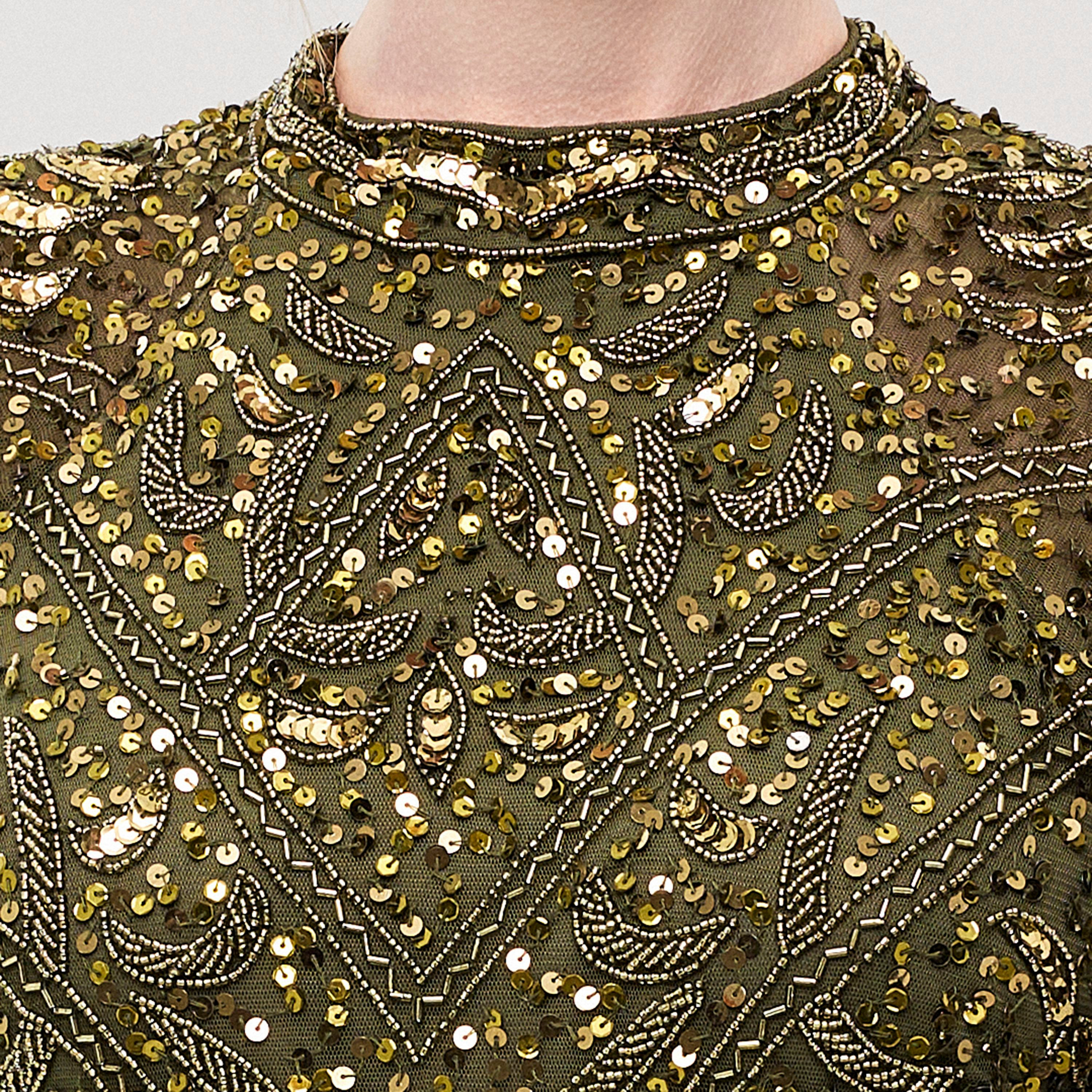 Beauut Ovia Olive Beaded & Sequined Mesh Mock Neck Flutter Sleeves Column Women's Evening Maxi Dress-women-clothing-dresses-image-6