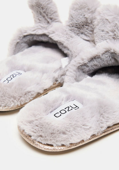 Cozy Plush Slip-On Bedroom Slippers with Ear Appliques