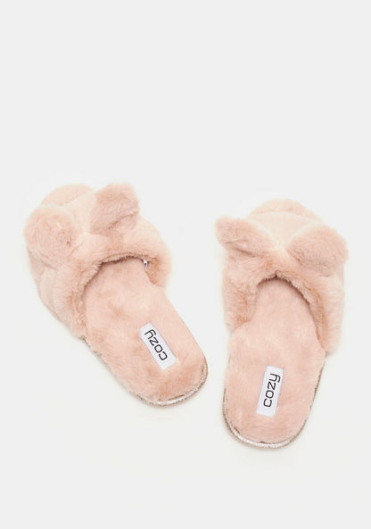 Cozy Plush Slip-On Bedroom Slippers with Ear Appliques-Women%27s Bedroom Slippers-image-1